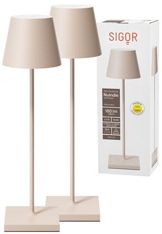 SIGOR Nuindie 2.0 Akku-Tischlampe, 2er-Set, dünenbeige | Dimmbar • Indoor & Outdoor • IP54 • 38 cm • USB-C • 12 h Leuchtdauer