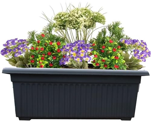 SIDSONS Garden Trough Long Window Planter - Sleek Black Plastic Raised Plant Box for Herbs, Small Bushes, Vegetables and Flowers - Windowsill Patio 70cm
