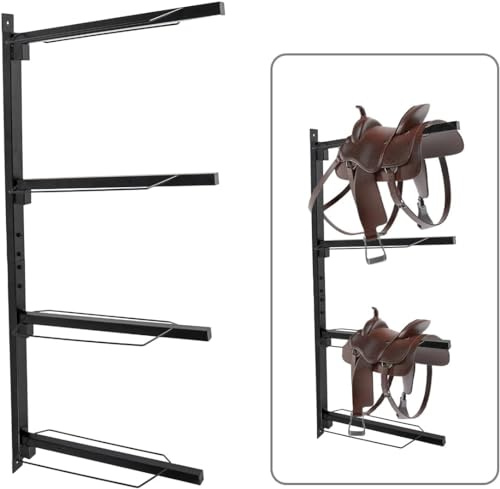 SENY 4 Tier Heavy Duty Horse Saddle Wall Mount Rack, Equestrian Saddle Storage Organizer for Ponies and Horses, Black
