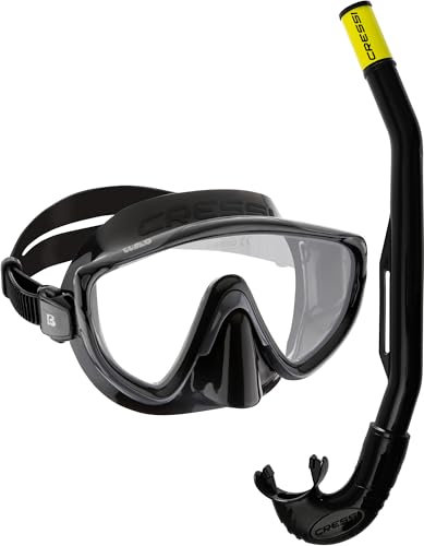 Cressi Tino & Island 2.0 Black/Black - Combo Set Snorkeling Maschera Tino e Snorkel Island 2.0, Nero/Nero, Taglia Unica, Adulti