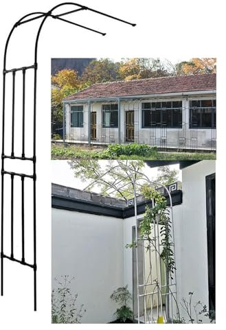 Metall-Pergola-Rankgitter für Kletterpflanzen, Stahlrahmen, Ständer für Rosen und Reben, Halbbogen-Design, 180 x 240 x 120 cm, Schwarz