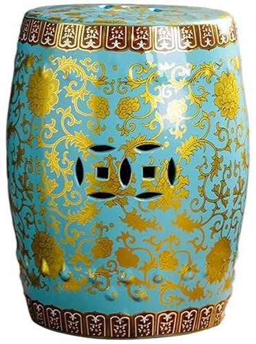 ZoRHac Ceramic drum table,ceramic drum stool,Decorative Ceramic Garden Stool, Glazed Hollow Floral Shoe-Changing Stool Drum Stool, Suitable for Outdoor Garden,(Four Seasons Blue)