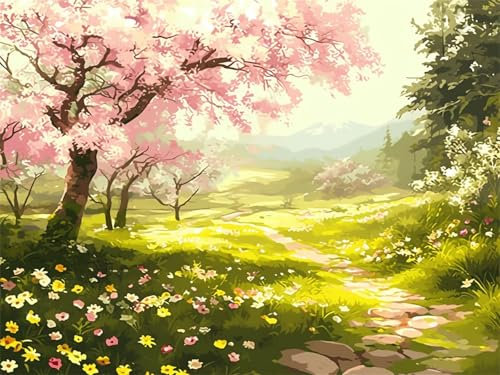 Malen Nach Zahlen Baum Wald, Malen Nach Zahlen Bastelset Erwachsene, DIY Paint by Numbers mit Pinseln und Acrylfarben Handgemalt Ölgemälde Set, Home Decor Mädchen Geschenk, Ohne Rahmen 60x80cm G4-458