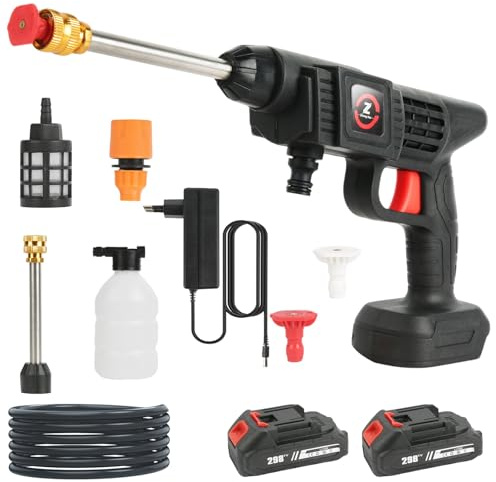 Akku Hochdruckreiniger - Max 35 Bar Mobiler Hochdruckreiniger mit 2 x 6000mAh Akku - Tragbare Hochdruckpistole mit 5M Schlauch für Auto, Terrasse, Garten, Zaun, Pool