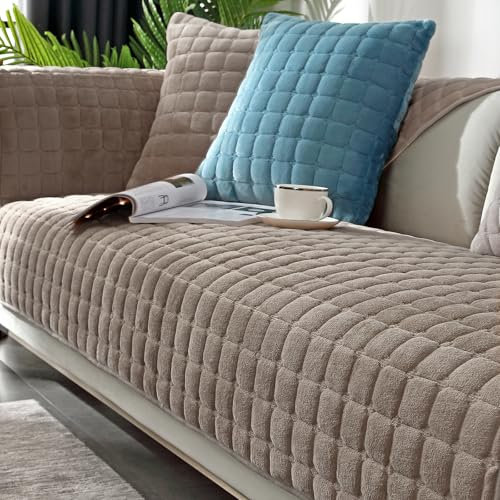Alishomtll Sofabezug 1/2/3/4 Sitzer, Weich Universelle Sofaschoner Sofa Überzug, L Form Couch Überzug, Hund Katze Anti-rutsch Sofaüberwurfe Sofaschoner für Wohnzimmer (Braun, 90x180cm)