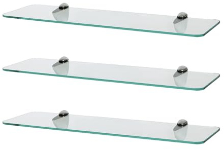 Harbour Housewares Abgerundete Schwebende Badezimmeraus Glas - 50cm - Klar/Chrom - 3X Wandmontage Küche Schlafzimmer Dusche Zimmer Dekor Caddie Handtuch Lagerung Veranstalter mit Klammern