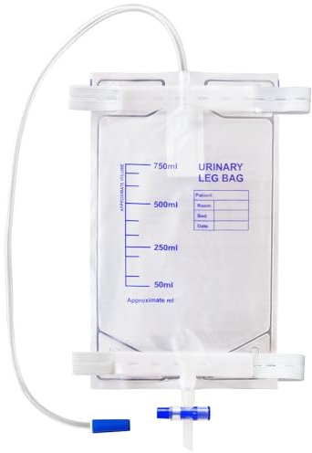 Xiaozhifu 5 Stück 750ml Urinbeutel, Urinbeutel Beinbeutel, Urindrainagebeutel mit schlauch, katheterbeutel mit Ventil T-Ablass und Stoffbänder(750ML 5PCS)