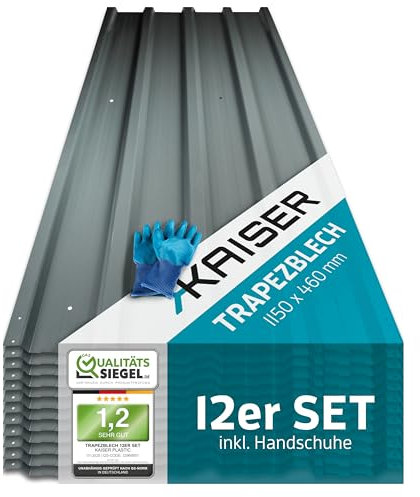 KAISER® Trapezblech 12er Set – Profilblech 115x46 cm (6,35 m²) anthrazit – Dachplatten verzinkt aus Metall & Stahlblech – für Carport, Dach, Garage, Geräteschuppen, Wandverkleidung, Überdachung