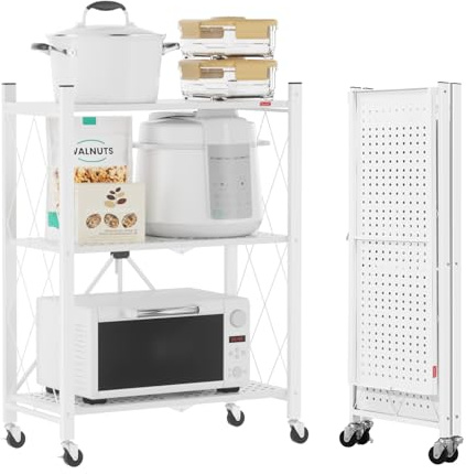 DEANIC Klappregal, 3 Regal Bücherregal, Küchenregale mit Rollen, Metallregal zur Aufbewahrung für Wohnzimmer, Speisekammer (61 x 85 x 28 cm,Weiß)