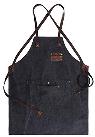 GSHUPIOU Holzschürze, Werkzeugschürze, Schürzen for Männer, Werkstattschürze for die Holzbearbeitung, Arbeitsschürzen aus schwerem gewachstem Canvas for Männer, verstellbar(Black)