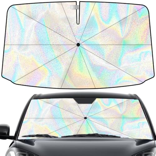 Auto Sonnenschutz Frontscheibe Auto-Frontscheiben-Sonnenschirm 80x140cm mit 360° Kratzschutz-Griff – Auto Sonnenschutz Frontscheibe UV-Schutz Sonnenblende mit Irisierender Sternenoptik (Stern)