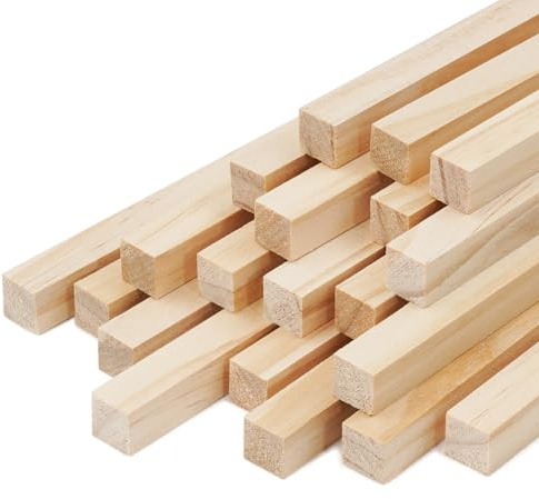 Lot de 20 chevilles carrées en bois - 10 x 300 mm - Pour l'artisanat, les bâtons en bois dur non finis, les bricolages, la décoration intérieure (10 mm)