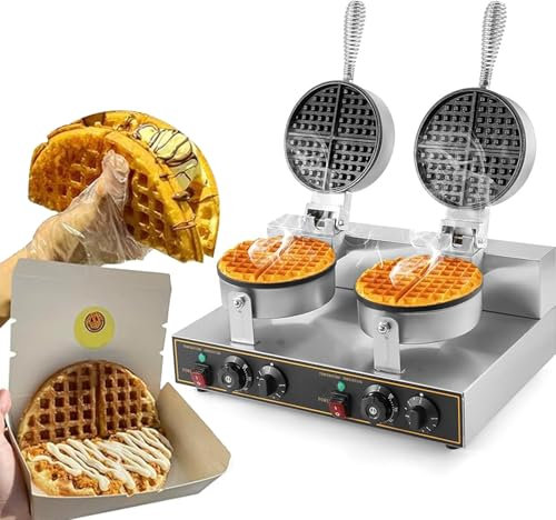 zenggp Gaufrier Professionnel, Gaufrier Professionnel avec Fer Antiadhésif Rond, Four à Gaufres électrique en Acier Inoxydable pour Boulangerie Snack-Bar Hôtel Ou Restaurant à Domicile(2 Heads)