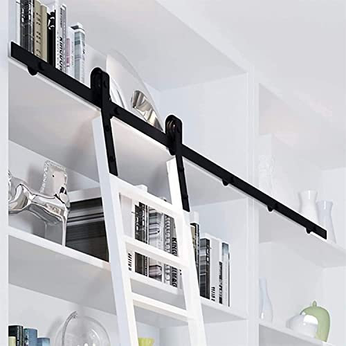 Schiebeleiter-Hardware-Kit – Stahlschiene/Schiene für mobile Bibliotheksleitern, ideal für Zuhause und Dachboden, inklusive Bodenrolle, einfach zu installieren