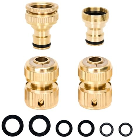 Hose Tap Connector Fitting, Brass Outdoor Tap Connector | 2in1 Outside Tap Faucet Adapter & 3/4 Male Watering Hose Nozzle Attachments Hosepipe Quick Connectors for Garden Hosepipe