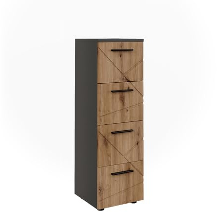 Vicco Midischrank Irma, Anthrazit/Goldkraft Eiche, 30 x 95 cm | mit 4 Schubladen, geeignet zur Aufbewahrung von Badutensilien und Handtüchern