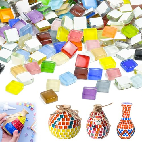 Zuxbolf 500g Mosaiksteine Quadratische Glasmosaiksteine 1 × 1cm Bunt | Farbige Glasfliesen, Für DIY, Blumentöpfe, Bilderrahmen, Tischdeko, Garten, Kunsthandwerk Und Mosaikprojekte