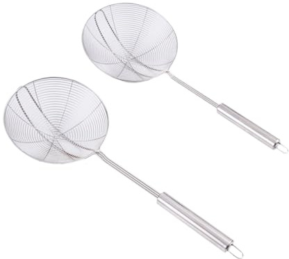 FytStycale Espumadera Cucharón de Drenaje Colador Manual Herramienta para Fondue con Malla de Alambre para Filtrar Aceite Y Líquidos Eficientemente Adecuado Par, Pequeño Grande, Individual