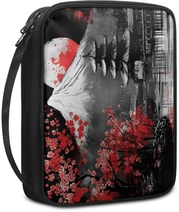 Bibelhülle Japanischer Grauer Berg Buchtasche für Männer Frauen Tragbar Buchhülle Stoff Leinwand Polyester Bibel Zubehör mit Reißverschluss Griffen Bibel Hülle 27.5x22.5x5.5 cm