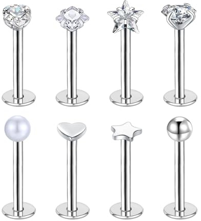 Besyvvin 8 st läppstänger labret dubbar 6-10 mm 16 g platt baksida helix tragus broskörhänge knopppiercing