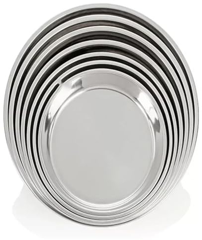 LOVSSU Bandeja grande de acero inoxidable gruesa, redonda y plana, for servir platos, bandeja plateada, plato hondo de metal for pasteles.(50cm x H6.5cm)