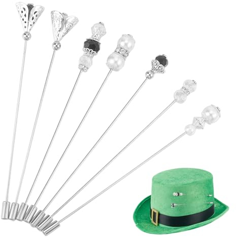 DELORIGIN 7 agujas vintage para sombreros de seguridad de 4,9 cm, nácar, alfiler de latón, elegantes y decorativas, agujas largas para sombrero, corbata, bufanda, insignia, trajes, cárdigans, broches
