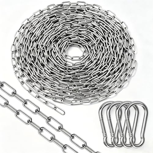 Kontazmi Edelstahlkette 10 Meter lang 1,5 Millimeter dick mit 4 Kettengliedern Kette aus Edelstahl 304 robust und langlebig Geeignet für Hängematten, Blumenampeln und zum Aufhängen von Wäsche.