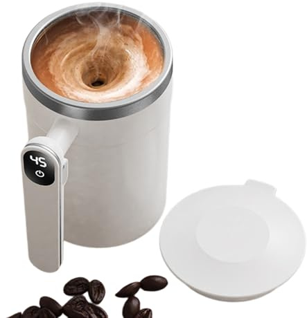 Taza de café de agitación automática genérica – Vaso de acero recargable por USB con termómetro LCD | Taza automezcladora para bebidas calientes tés chocolate latas