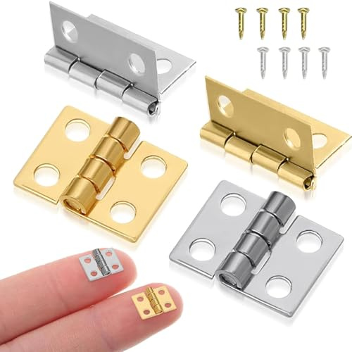 64 Stück Scharniere Klein mit Schrauben, 8mm × 10mm Mini Scharniere Klappbar, Schranktür Scharnier, Klappscharnier für Aufbewahrungsboxen,Truhe, DIY Projekte, Modellbau