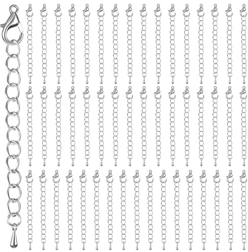 Qulkws 50 Pcs Silver Chain Extension Tail Extender Chain Necklace Bracelet Extender Necklace Extenders for Women Jewelry Making with Durable Lobster Claw