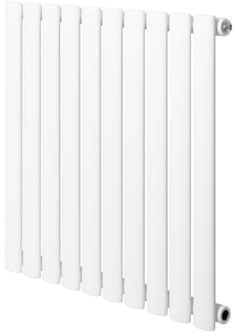 Radiador Ovalado de Columna Simple Blanco 60 cm x 60 cm – Acero al Carbono 571W | Radiador de Agua para Calefacción Eficiente | Soportes, Kit y Cepillo Incluidos – Garantía 15 Años