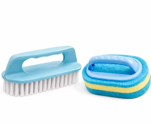 PARAHON Cleaning Brush & Scourer Set | All-Purpose Microfiber Scrub Brush + Heavy Duty Hand Grip Sponge | Bathroom, Kitchen, Tile, Grout, Laundry & Surface Cleaning Tools