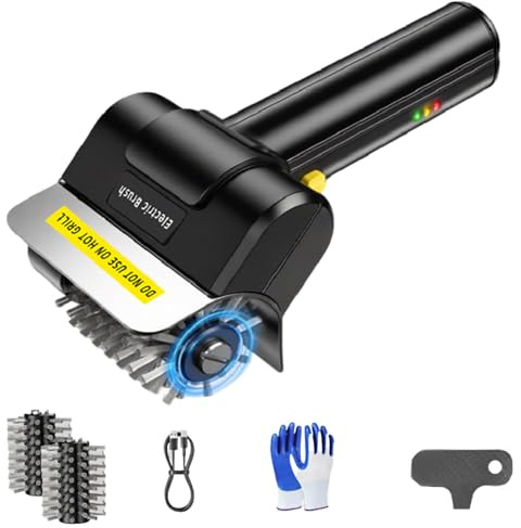 Electric Grill Brush, Cordless Rechargeable BBQ Cleaning Brush with Replaceable Brushes, Wire Barbecue Cleaner Grill Cleaning Brush for BBQ Grates, Powerful Cleaning Tool for Outdoor Grill