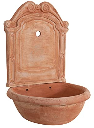 Biscottini Trädgårdsfontän utomhus 45x36x64 cm - Handgjord Terrakotta Väggfontän - Trädgårdsfontäner - Väggfontäner - Dekorativ Terrakotta Tvättställ med badkar och ryggstöd
