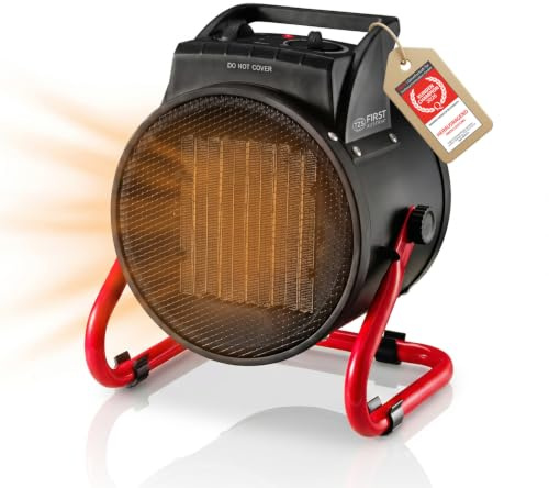 TZS First Austria - Keramik-Heizlüfter 3000W - Elektroheizer mit Thermostat, Überhitzungsschutz, Drehschalter & Tragegriff - Neigungsverstellbar & 2 Heizstufen - Ideal für Werkstatt & Garage