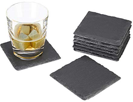 Relaxdays Getränkeuntersetzer Schiefer 16er Set, quadratisch 10x10 cm, grau | pflegeleichte Untersetzer, für Gläser