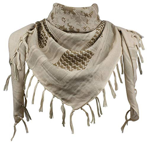 Explore Land Bomullsshemagh/keffiyeh, taktisk ökenscarf med tofsar, för män och kvinnor, kan användas som halsduk eller huvudduk, Desert kamouflage, one size