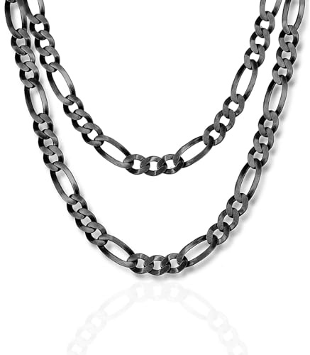 STERLL Herren Silberkette Figarokette 925 Länge 60cm Schwarz Oxidiert Robuste Verarbeitung