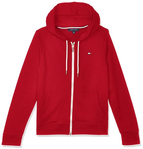 Tommy Hilfiger Sweat à Capuche zippé contrasté pour Femme, Rouge écarlate, L