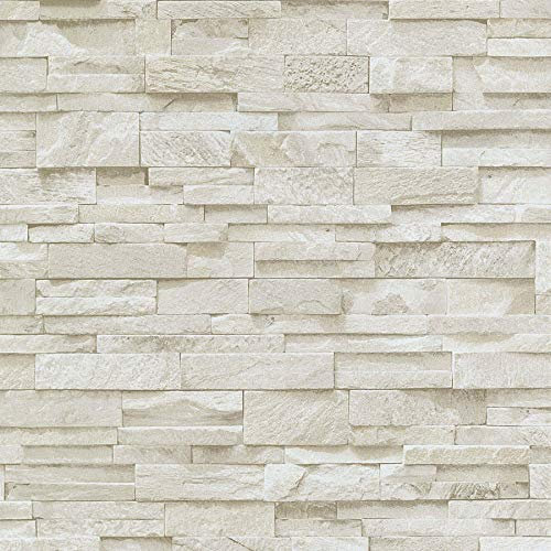 3D Effect Brick Wallpaper Beige Stone Tile Rustic Vinyl Paste Wall YöL
