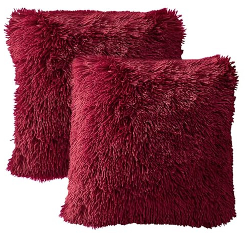 MIULEE 2er Set Kissenbezug 40×40cm Langflor Plüsch Weinrot