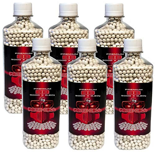6 x Airsoft Softair Kugeln Fritz-Cell Premium BBS 6 mm 0,20g Flasche 3000 Stück