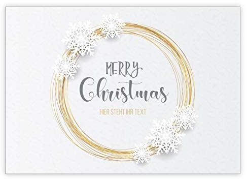 1 PERSONALISIERTE Elegante Weihnachtskarte in grau gold Optik mit Schneeflocken - mit Ihrem WUNSCHTEXT anpassbar - Klappkarte mit Umschlag als liebevoller Weihnachts Gruss