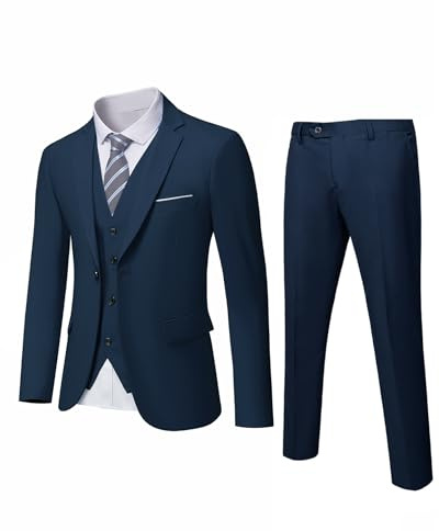 YND Herr Slim Fit 3-delad kostym, en knapp solid jacka väst byxor set med slips