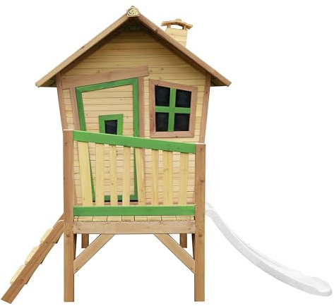 AXI Spielhaus Robin mit weißer Rutsche | Stelzenhaus in Braun & Grün aus FSC Holz für Kinder | Spielturm für den Garten