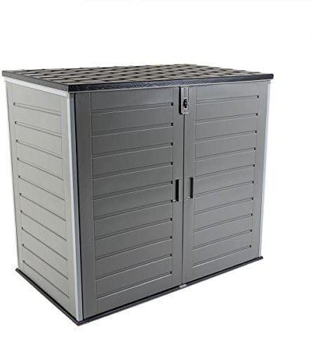 Charles Bentley, 1170L, Outdoor, Garden, Plastic, Storage Cabinet, Grey Body, Black Lid, Moulded Panels, Padlock Hasp, Sloped Lid, PP Vacuum, Indoor, Outdoor, Steel, Storage Chest (140x124.5x82cm)