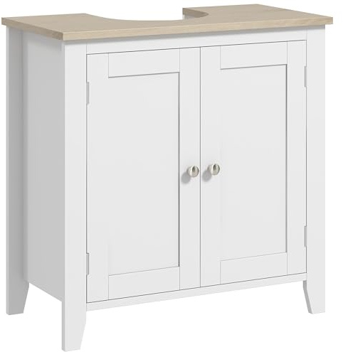 kleankin Pedestal Sink Storage Cabinet, Under Sink Cabinet with U-Shape and Adjustable Internal Shelf, White