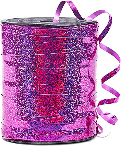 PartyWoo Geschenkband Pink, 450 Meter/ 500 Yard Schleifenband, Ringelband, Glänzendes Ballonband, Dekoband für Ballonverschlüsse, Geschenkverpackung, Basteln, Partydeko, Hochzeitsdeko (1 Rolle)