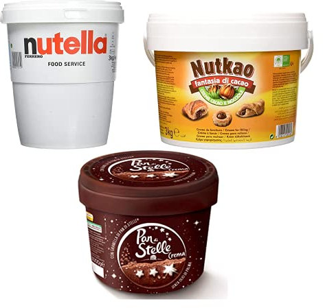 3 kg Jumbo Becher Italian Ferrero Nutella Nougatcreme Brotaufstrich Nougatcreme Ferrero + Nutkao Kakao und Haselnuss Schokolade 3Kg + Mulino Bianco Pan di stelle 3Kg