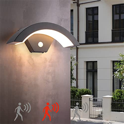 LED Schwarz Außenwandleuchte mit Bewegungsmelder 24W Aussenleuchte IP65 Sensor Modern Wandlampe Innen Außen Aluminium Sektor Dekorativ Außenlampe für Eingang Terrasse Wohnzimmer Garten (Kaltes Weiß)